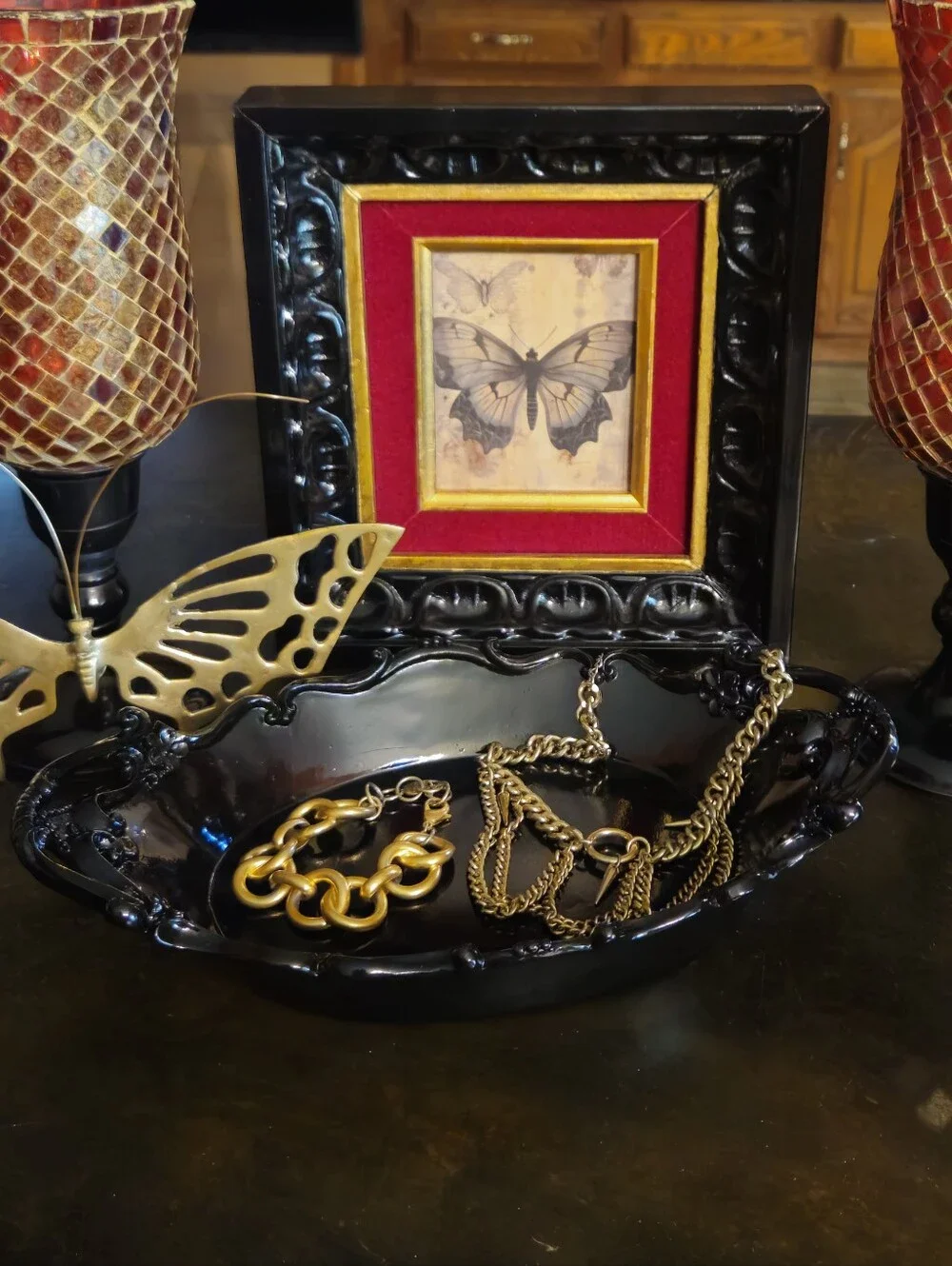 Ornate Black Decorative Serving/trinket Tray